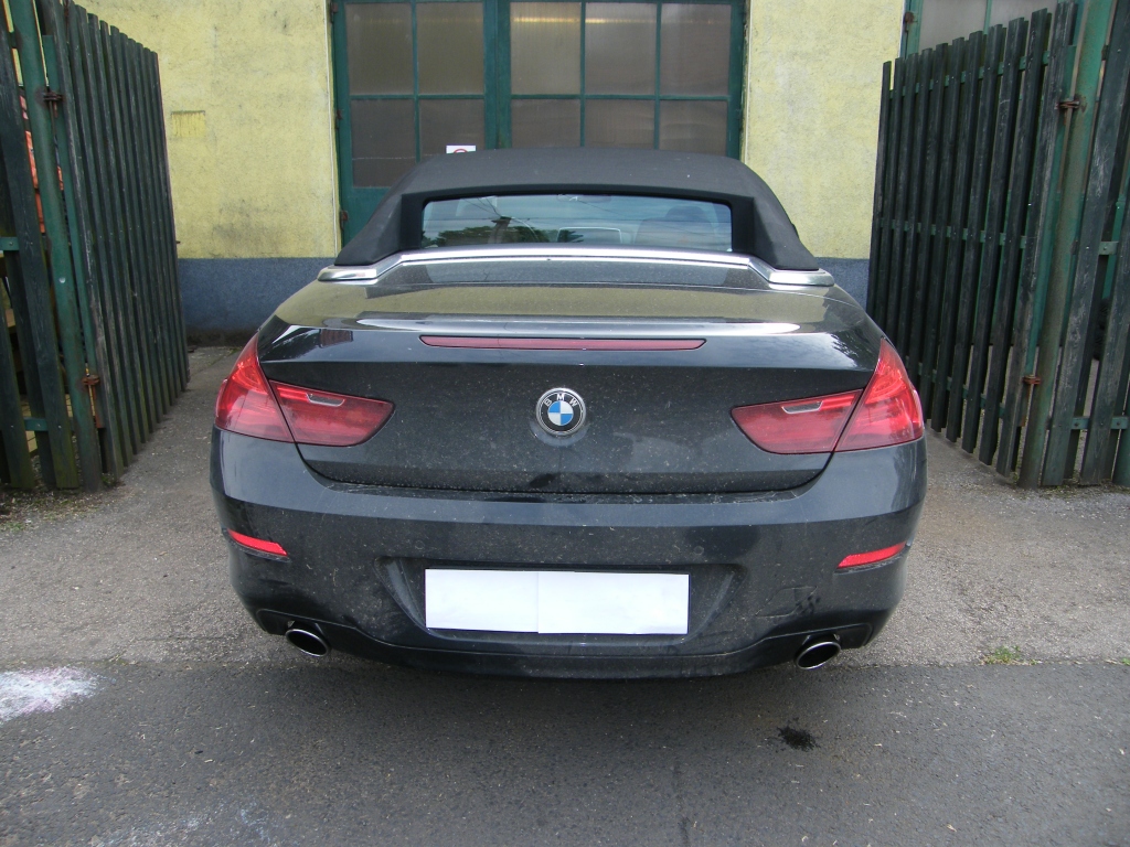 BMW F12 640i twin turbo bal- és jobboldali sportkipufogó hátsódob rozsdamentes kerek díszvéggel