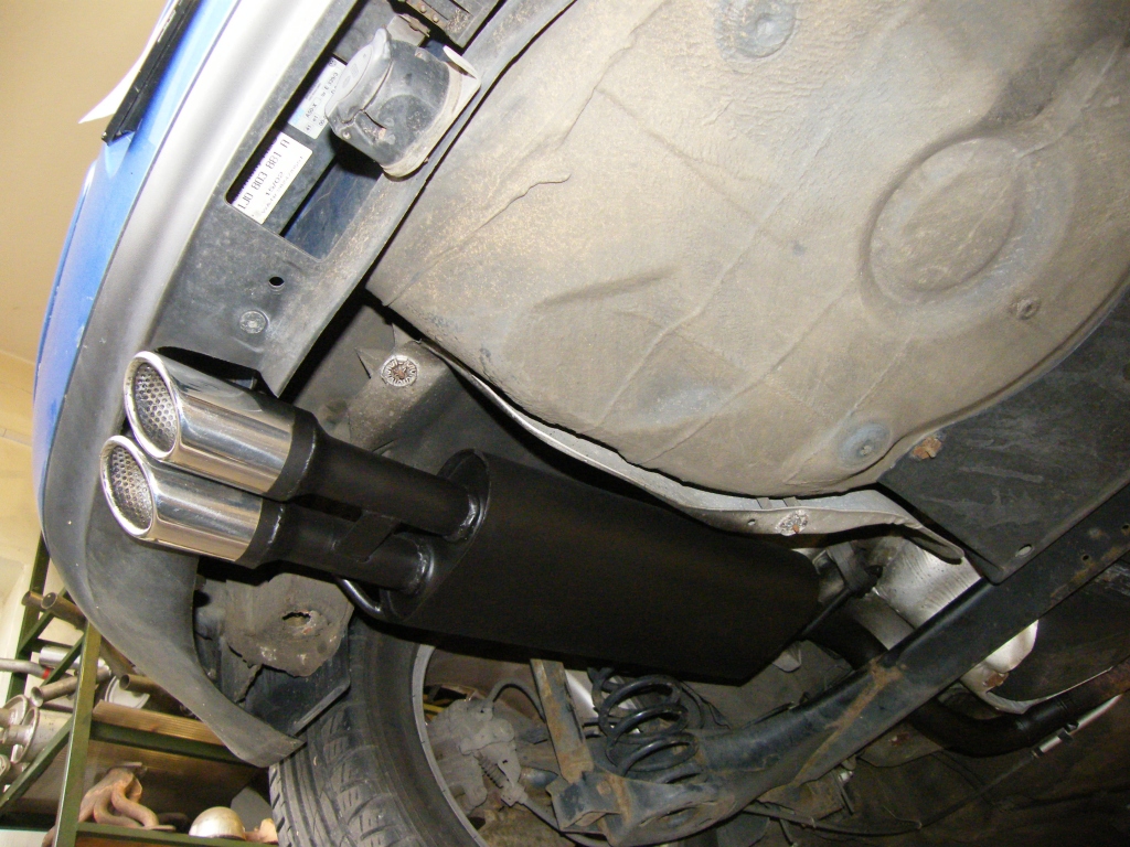 Volkswagen Golf IV sportkipufogó hátsódob csere dupla rozsdamentes kerek polírozott díszvéggel